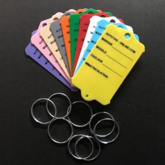 Porte-clés pré-imprimés avec Année / Marque / Modèle / Couleur en plastique  avec une bague en acier - Autotag France